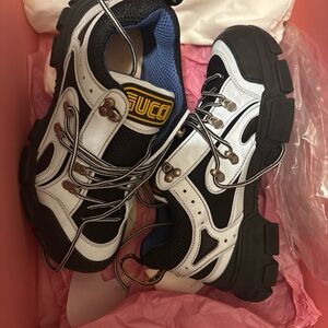 Gucci Kids Black and White Sneakers with Blue Accents